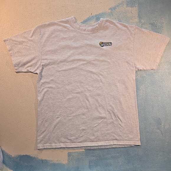 VTG Geekdo Mens L Grey Embroidered Patch T Shirt Comic Con Geek Dó Y2K Beefy-T - Picture 4 of 7